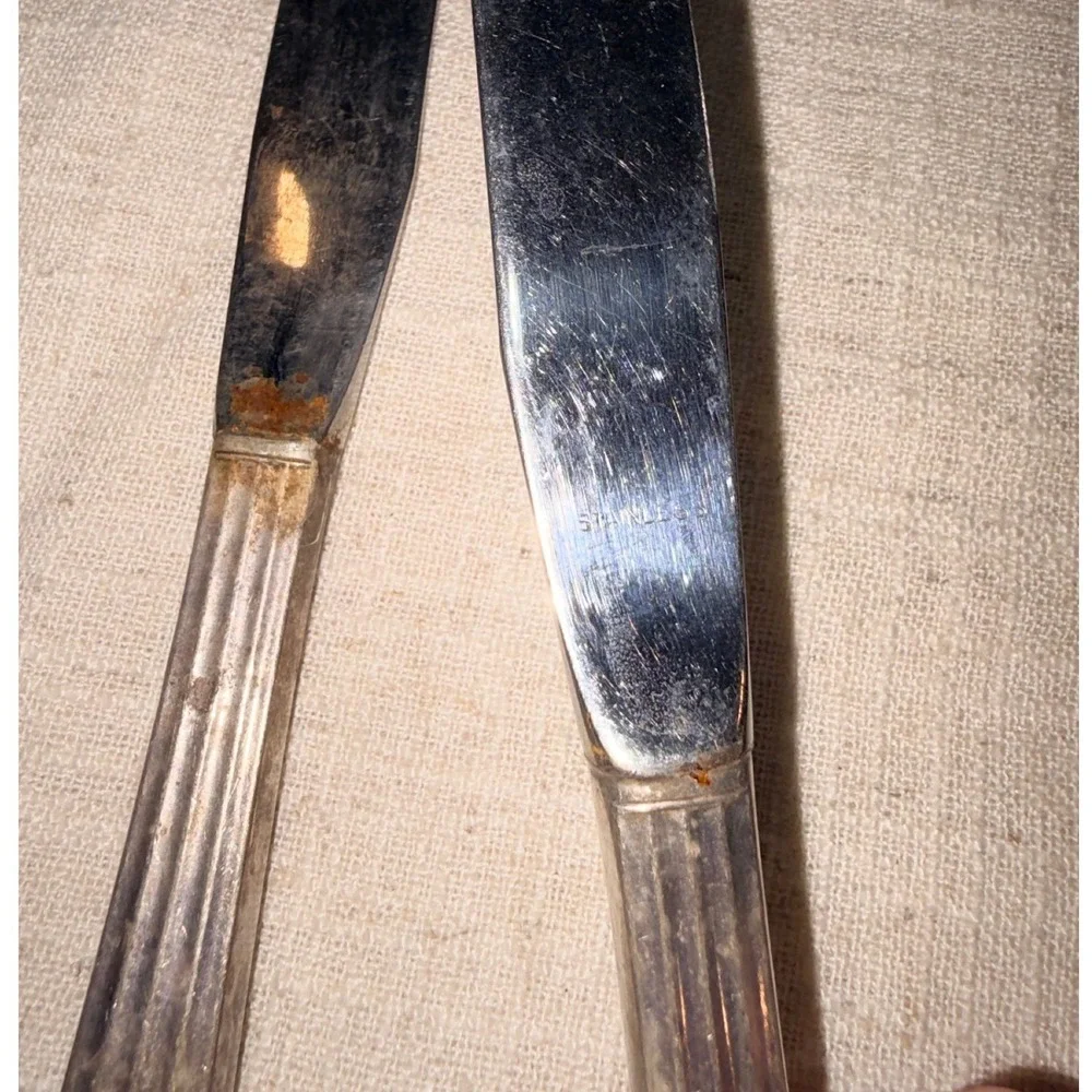 Vintage Ornate Silverplate Dinner Knives Stainless Blades Set of 2 Floral‎ 9.25